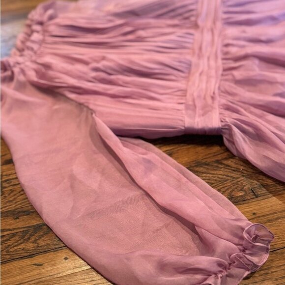 Mac Duggal Purple Smocked Chiffon Illusion Tiered Gown Size 16 - Picture 7 of 13